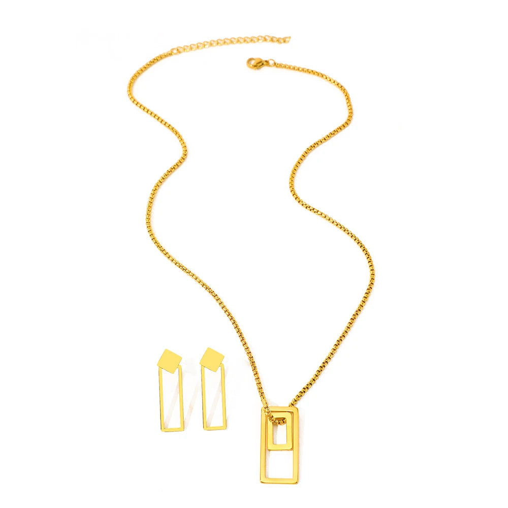 Stainless Steel Jewelry Set Minimalist Geometries Hollow New Senior Jewelry Set For Women Jewelry Banquet Fine Ornate Gifts New - Artigo Importado