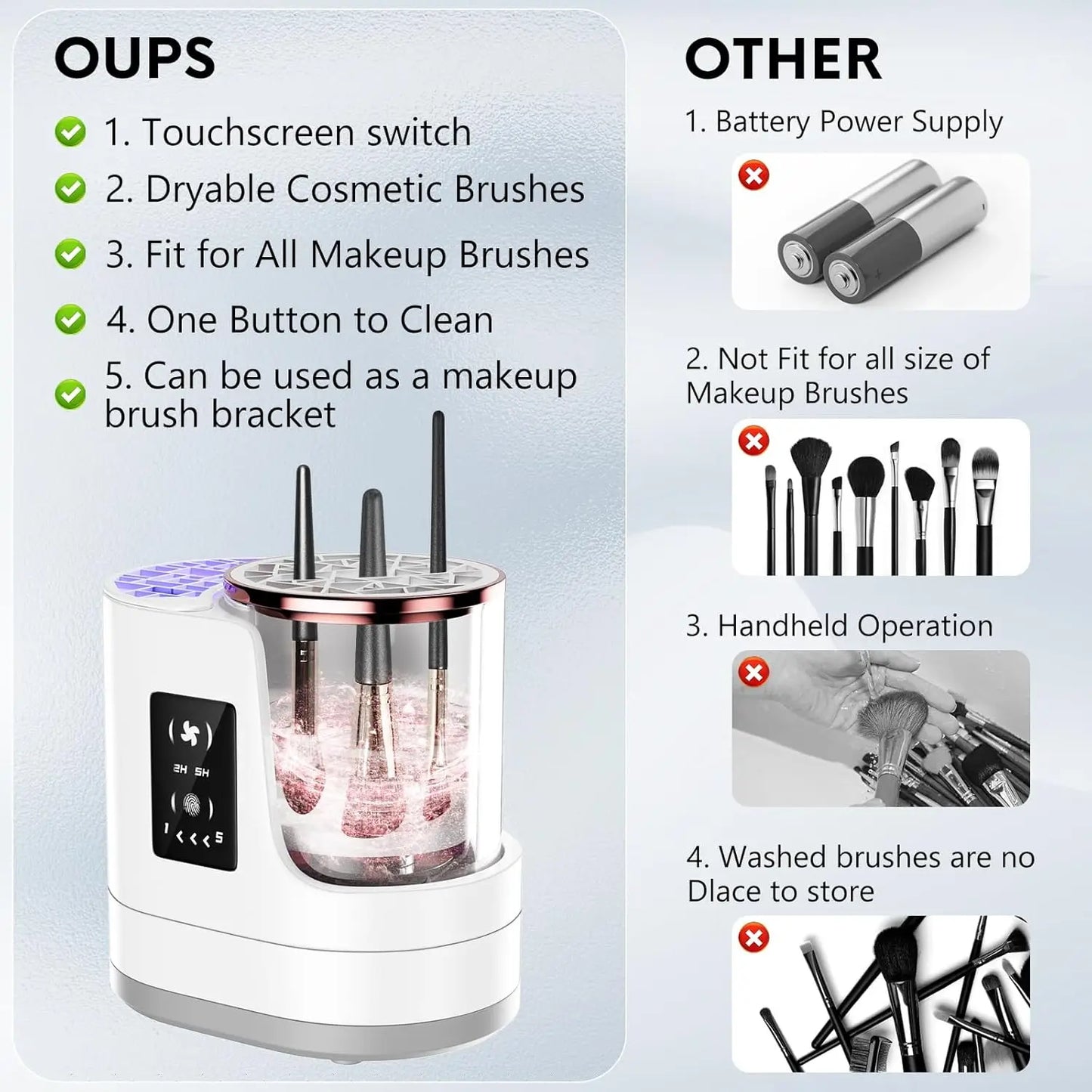 3 IN 1 Electric Makeup Brush Cleaner Machine with Makeup Brush Dryer for All Size Beauty Makeup Brush Cosmetic Tools Fast Drying - Artigo Importado